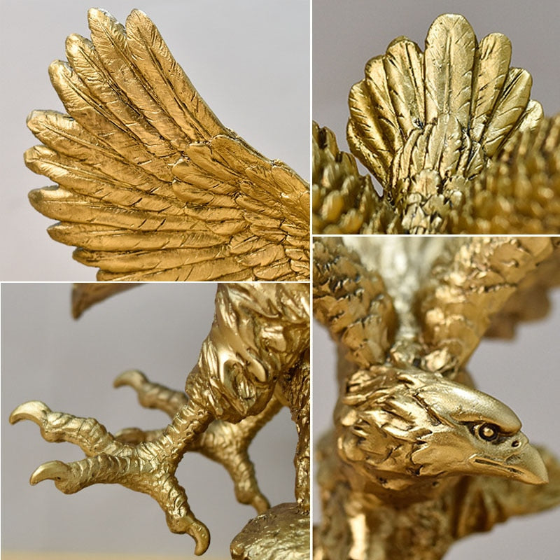  Escultura Águia Dourada Em Resina Decorativa